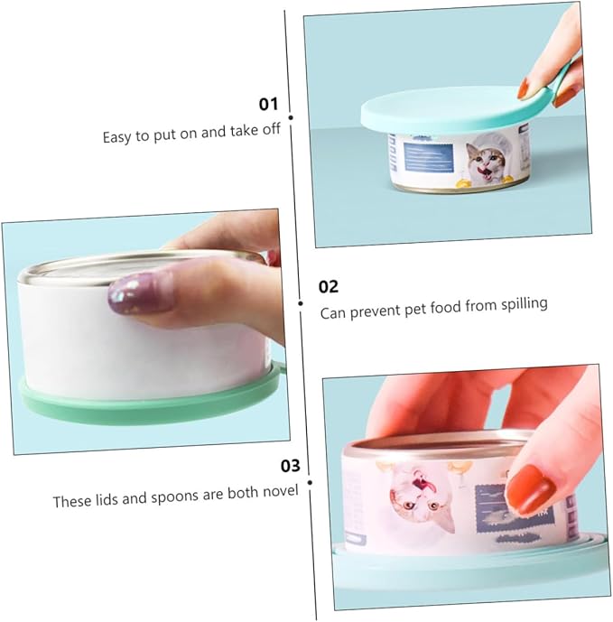 KESYOO 4pcs Pet Food Can Covers with Feeding Spoons Food-grade Silicone Seal Lids for Dog Cat Food Cans Reusable Airtight Sealers Dishwasher Safe Freshness Preserving