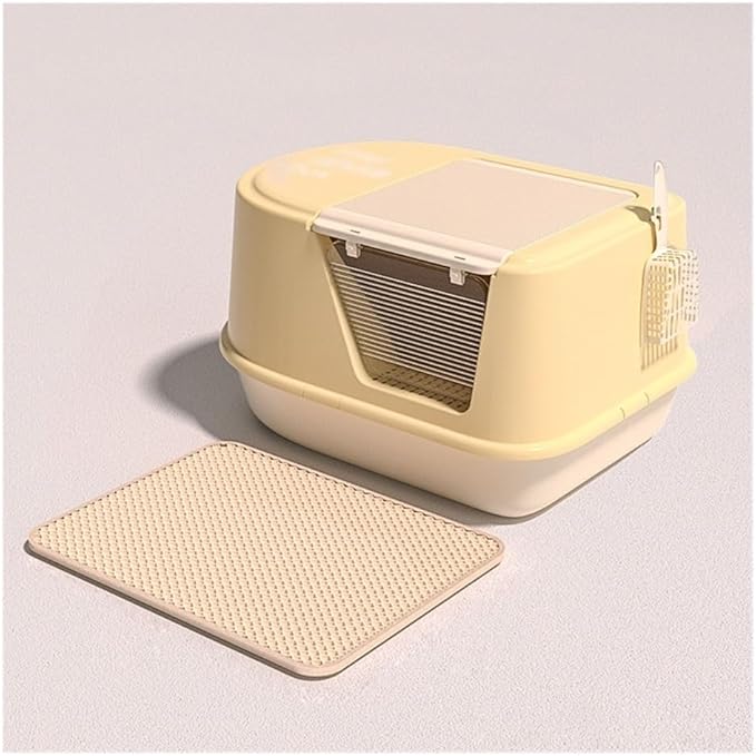 Pet Supplies, Odor-Proof Large Cat Litter Box with Lid & Ma,Leakproof, Easy Clean(Yellow)