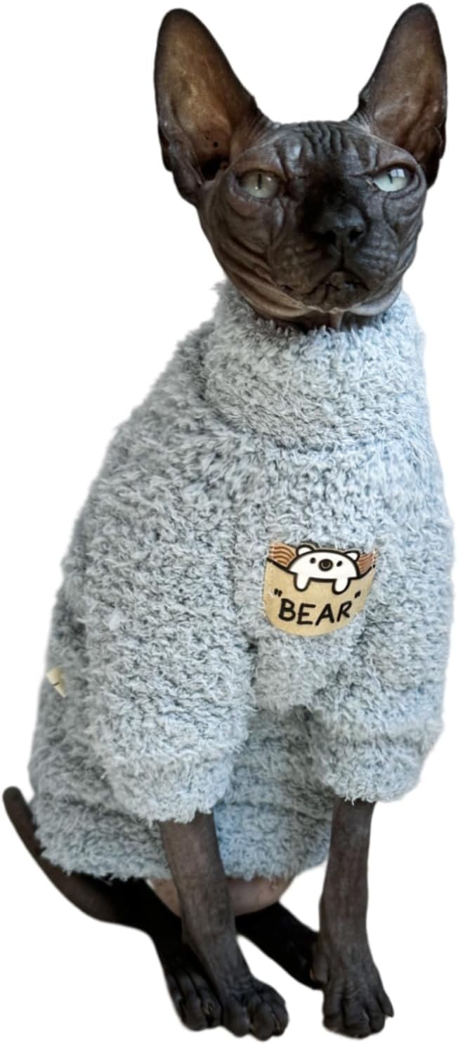 Sphynx Cat Clothes Hairless Cat Super Soft Warm Fleece T Shirt Elastic Winter Sweater Outfit, Pet Clothes for Sphynx Cat Coat for Cats and Small Dogs Apparel (Blue, X-Large)
