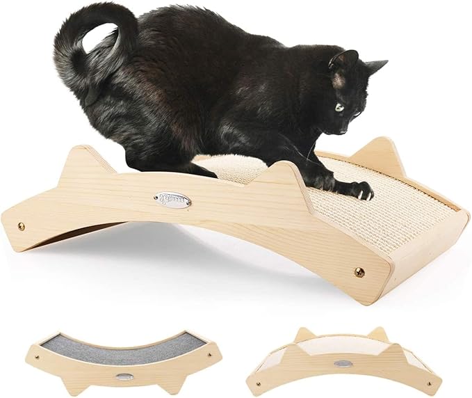 Double-Sided Sisal Cat Scratcher, Cat Scratchers for Indoor Cats with Natural Sisal + Carpet Cloth, Durable Solid Wooden Structure Scratch Pad, 16.5 x 10.8in