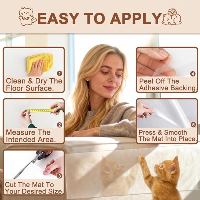 Anti Cat Scratch Furniture Protector, Couch Protector from Cat Claws, Transparent Sofa Guard Shield Single Sided Sticky Cats Scratch Deterrent Tape Couch Corner Guard, 196.85"x15.74" 1 Pack