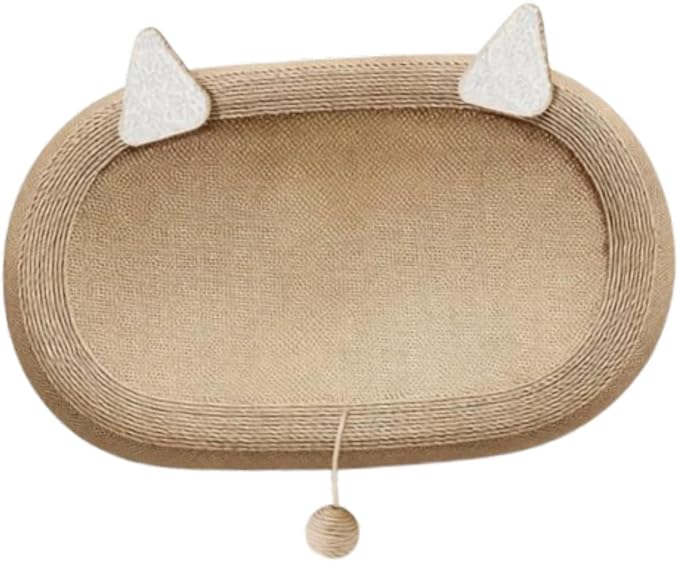 Sisal Scratching Bed, Oval Scratching Tray, Wear-Resistant Furniture Protector, Scratching Board for Indoor Use, with Ears
