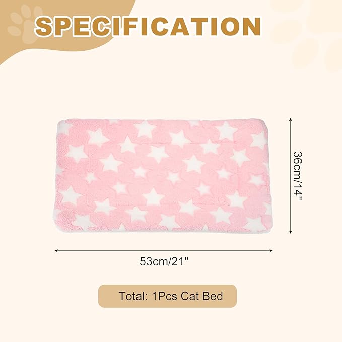 Dog Cat Bed Mat, Soft Coral Fleece Pet Cushion Pad with Cute Stars Print, Warm Washable Pet Bed 21x14 Inches, (Pink), Intended for Medium Small Dog Cat