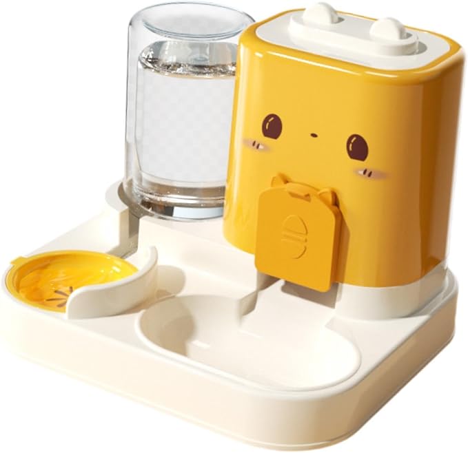 2 in 1 Automatic Pet Feeder with Water Dispenser, 1800ml Large Capacity Food Bowl for Cats and Small Dogs, Detachable Design for Easy Cleaning- Yellow