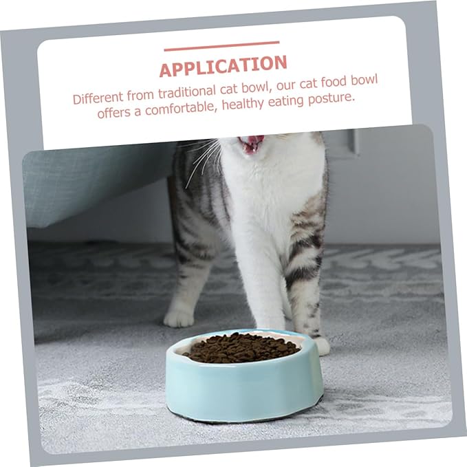 Ceramic Tilted Cat and Dog Food Bowl with Cute Animal Paw Print, Small Blue Pet Dish for Feeding and Watering, Suitable for Cats and Small Dogs