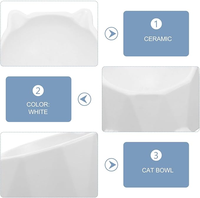 OUNONA Raised Ceramic Cat Bowl for Feeding and Drinking, White Single Elevated Pet Food and Water Dish for Cats and Dogs, Anti-Spill Design Protects Neck and Spine, Suitable for Indoor