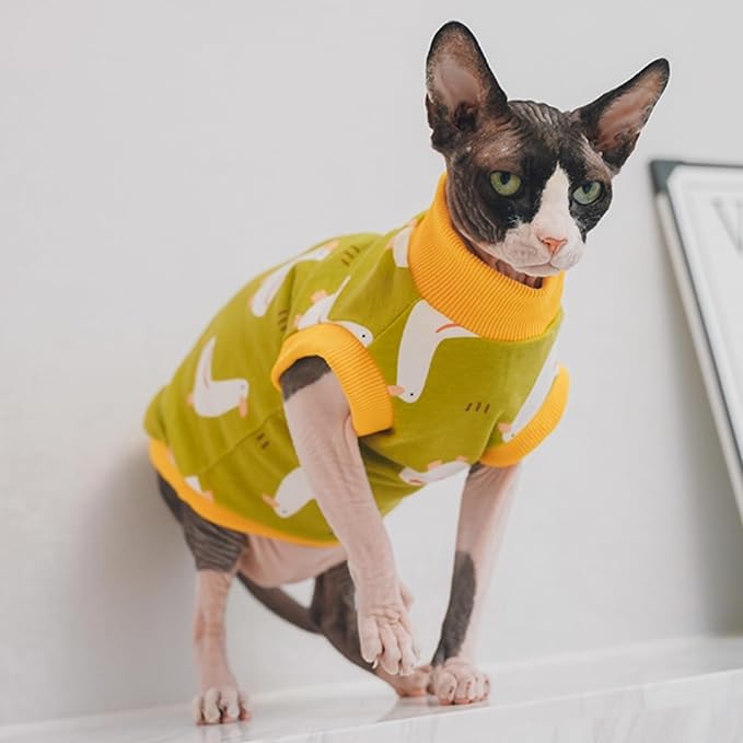 Sphynx Hairless Cat Summer Cotton T-Shirts Cat Vest Pet Clothes, Round Collar Vest Kitten Shirts Sleeveless, Cats & Small Dogs Apparel (Goose, XXL (13-15 lbs))