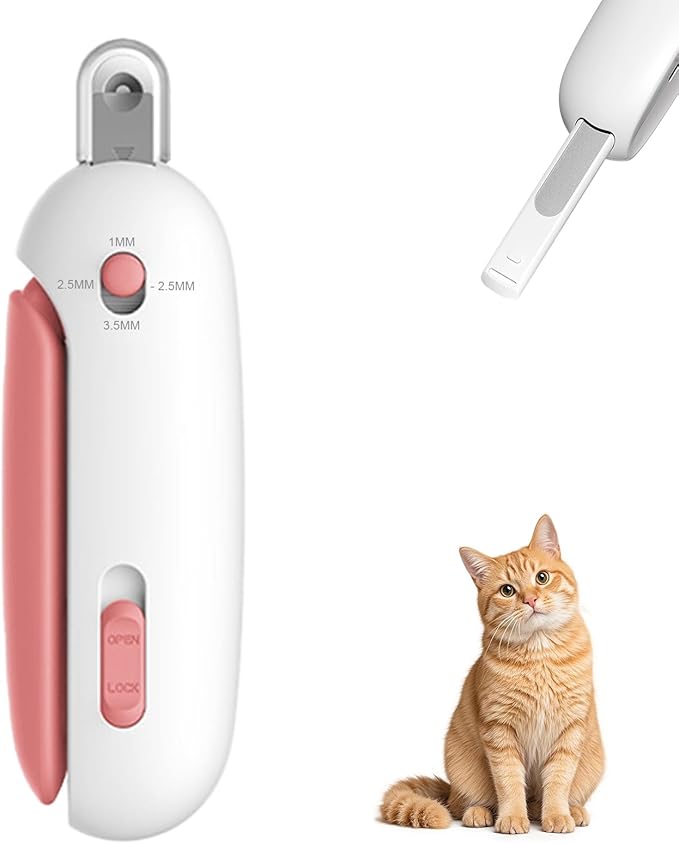 Wanheart Cat Nail Clipper with Safety Guard & Catcher, Adjustable Trimmer with Hidden File, Claw Clippers for Indoor Kittens Small Pets (Pink)
