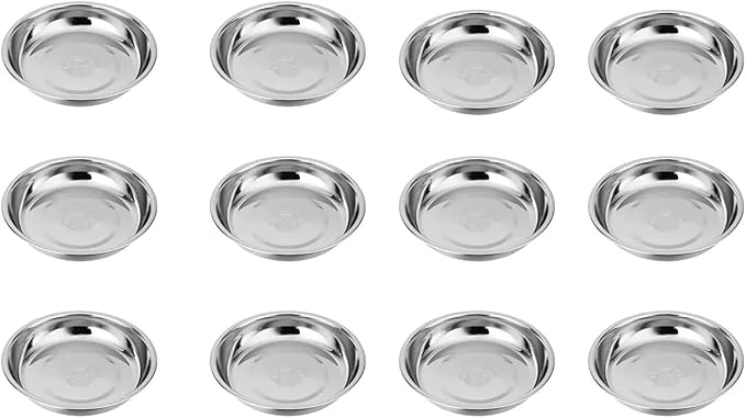 12PCS Cat Bowls,Shallow Wide Flat Food Stainless Steel,Metal Dishes