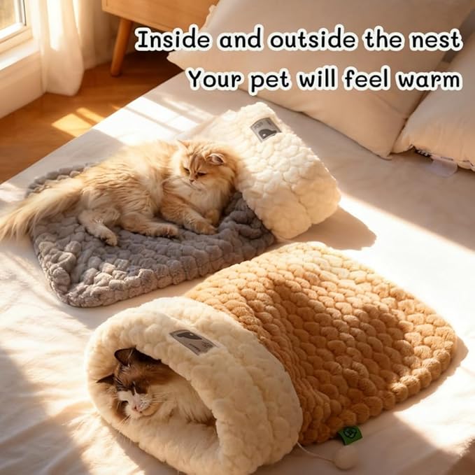 Winter Warming Cat Sleeping Bag，Soft Plush Sleeping Bag for Indoor Cats，Cozy Pet Nest for Cats and Dogs, Portable Calming Pet Nests，Cat Cave Bed Self Warming Bed (2 pack，C-Grey, Medium（18 *15.5 in）)