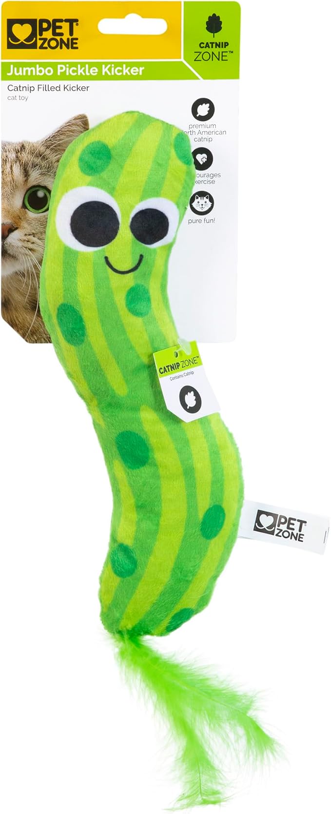 Pet Zone Jumbo Pickle Kicker Catnip and Silvervine Crinkle Cat Toy, Pack of 1