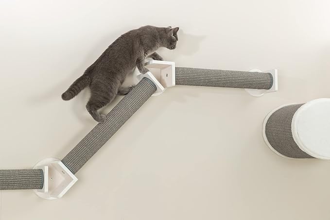 Trixie Cat Wall Furniture Set 2 - Cat Wall Scratcher, Climbing Shelves - 3 Sisal Rope Scratching Posts - Elevated Shelf - Gray/White