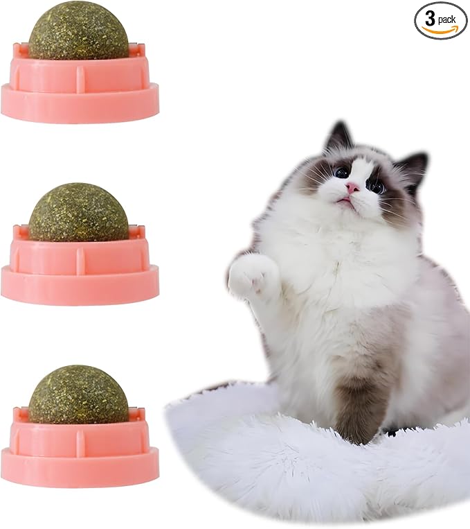Pink Catnip Balls for Cats - 3PCS Wall Catnip Toys Edible Cat Toys for Cat Lick Safe Healthy Kitten Chew Toys Teeth Cleaning Dental Cat Toys