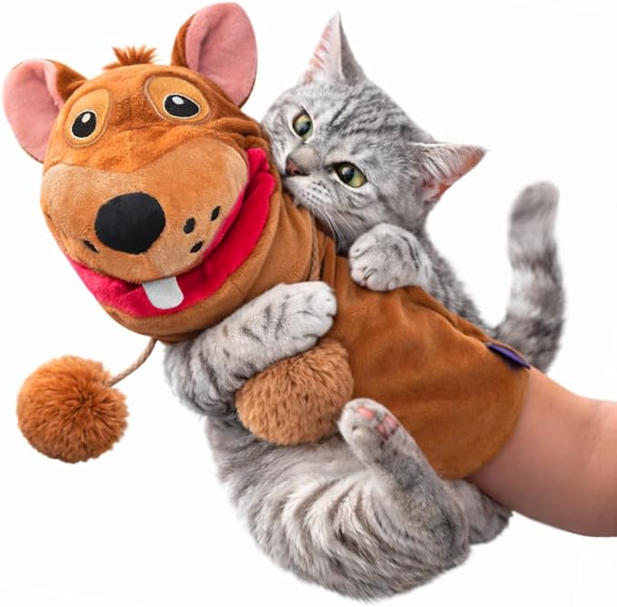 Pounce & Purr® Meow Mitt Wearable Cat Toy – Cat Wrestling Glove, “Chippy McGee” Plush Mitten with Catnip & Silvervine, Crinkle Sounds & Dangling Arms for Bonding Play with Cats & Kittens (Squirrel)