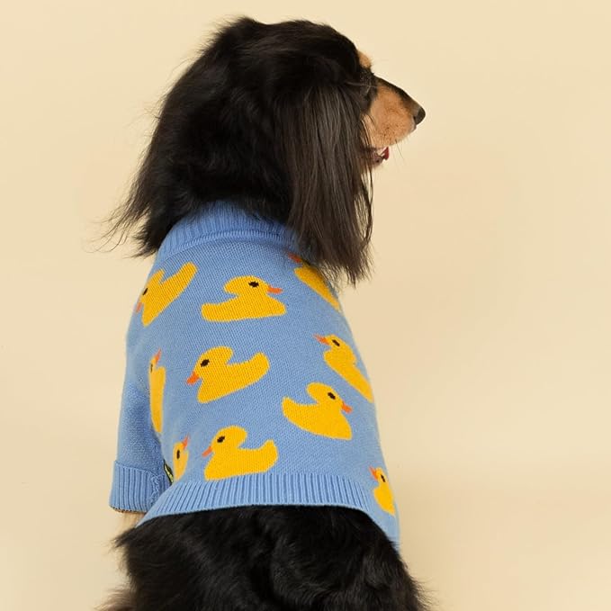 Fitwarm Funny Duck Dog Sweater, Thermal Dog Winter Clothes for Small Dogs Boy Girl, Pet Outfit, Blue, Yellow, Small