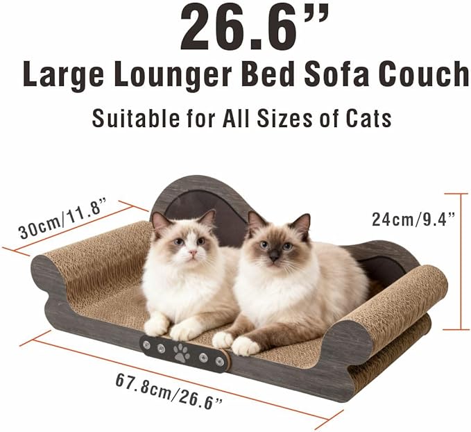 Extra Large Cat Scratcher Bed, 26.5" Sofa Shaped Cardboard Scratch Pad & Couch, Durable Cat Lounger, Furniture Protector for Large Cats & Multi-Cat Households (Wood Color)