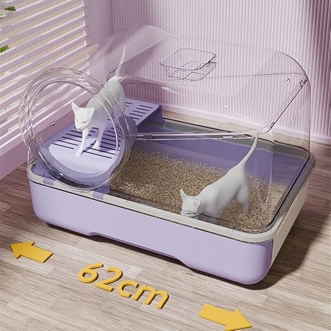 Pet Supplies, Enclosed Splash,Proof Cat Litter Box with Lid & Scoop for All Cats(Purple)