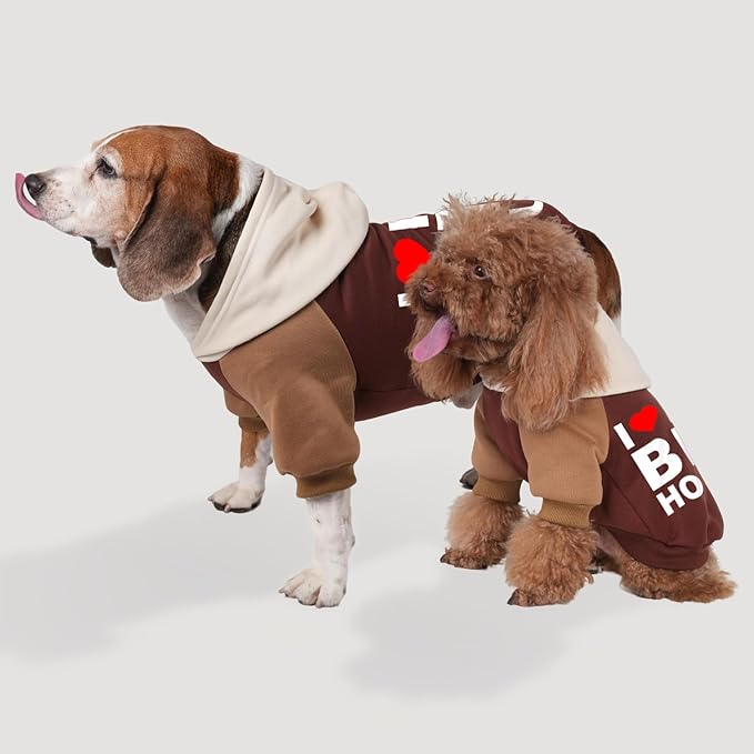 Fashionable Dog Hoodie – Soft & Warm Dog Sweater with Leash Hole,Pet Hooded Sweatshirt for Cats and Dogs with Broad Chests (e.g., French Bulldogs, Pitbulls) (Brown(House), Small)