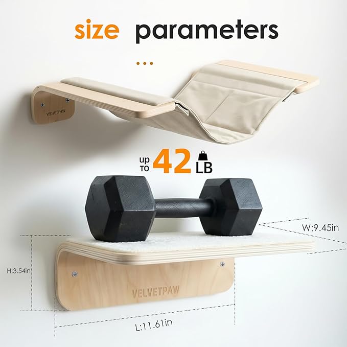 VELVETPAW 5PCS Cat Wall Shelves Cat Wall Furniture with Bed and 4 Steps, Climbing Shelf Wall Mount for Indoor Outdoor Cats, Wall-Mounted Furniture for Kittens