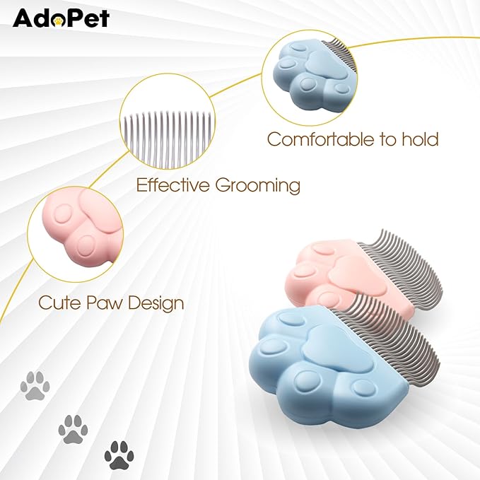 Pet Grooming Comb 2 Pack Paw Shape Brushes for Cats and Dogs – Blue and Pink Portable Massage Comb with Ergonomic Handle – Durable Wear-Resistant Brush for Shedding, Loose Fur, Tangles and Dander