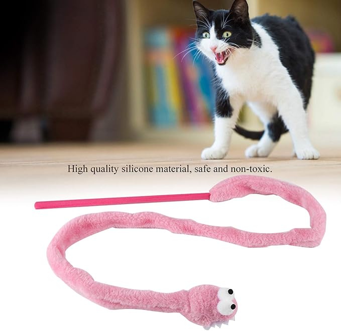 Cat Toy Snake, Serpentine Mint Cat Teasing Stick Enhance Bond with Cats, Pet Stress Relief and Interactive Toys (Pink)