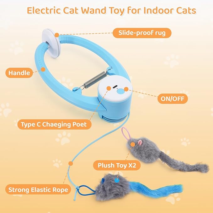 Automatic Interactive Cat Toys for Indoor Cats Electric Fluttering Butterfly Feather Wand Hanging Toy Kitten & Adult Cat Enrichment Stimulation Toys for Bored Cats USB Rechargeable, Blue