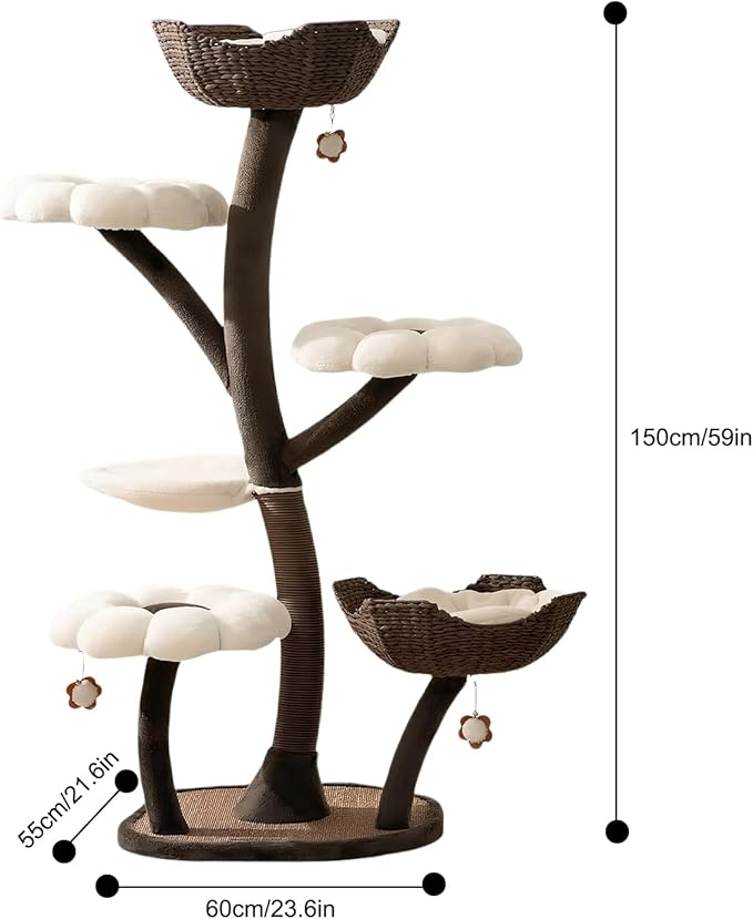 Generic 59In Indoor Cat Climbing Nests with Scratching Posts Flower Shaped Cat Special Shelf Dtachable Multi Level Pets Furniture for Large & Multi-Cats Homes