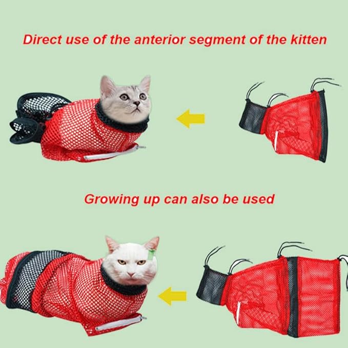Cat Bathing Grooming Bag, Anti-Scratch & Bite Resistant Restraint Bag for Cats, Adjustable Soft Mesh Washing Bag for Nail Trimming, Ear Cleaning & Bathing