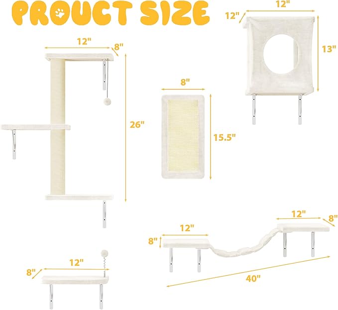 NUNU LAB Cat Wall Shelves, 10-in-1 Wall-Mounted Cat Furniture Set, Large Cat Climber Set with House, Bridge, Steps, Scratcher, DIY Playground, Shelves for Indoor Wall Furniture Set, Beige