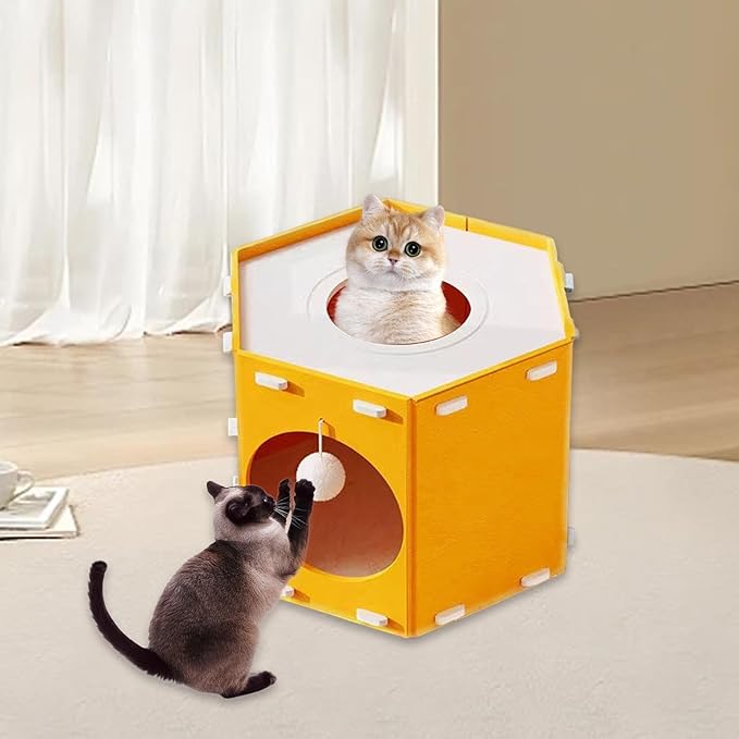 Cat House, Hiding Bed, Tunnel-Like Furniture, Scratch-Resistant, with Hole, Foldable, Stable Construction, Encourages Exercise, Suitable Fo, Orange