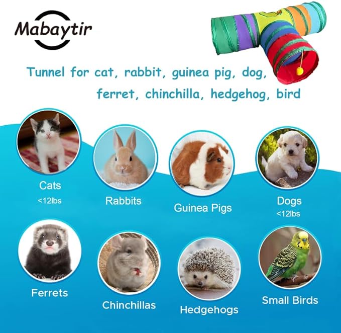 Cat Tunnel Tube Toy Collapsible 3 Way Rainbow T-Shape, Pet Tunnels for Indoor Cats, Hanging Ball Perfect for Kitten, Puppy, Rabbit, Interactive Toys for Fun Playtime & Exercise