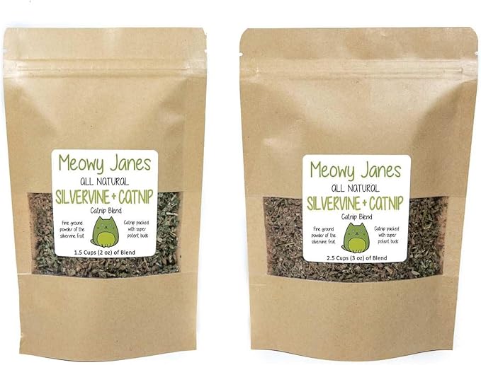 Meowy Janes 2.5 Cups All Natural Silvervine Catnip Blend with Toy, Value Bag