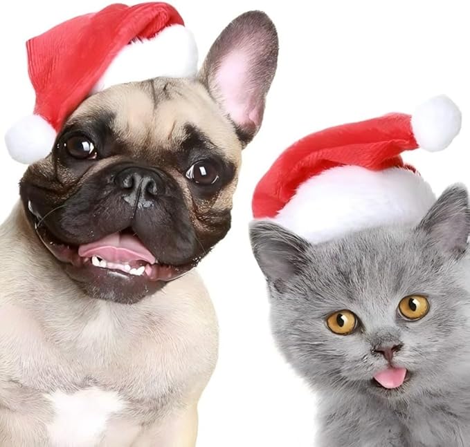 Adjustable Pet Santa Hat for Dogs Cats, Christmas Costume Hat for Puppy Kitten Holiday Party