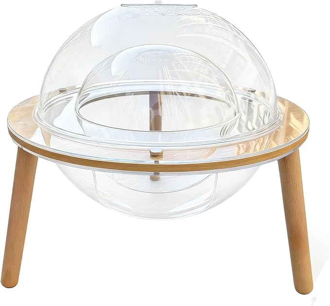 Cat House with Fish Tank, Clear Acrylic Globe Bed on Wooden Legs, Two-in-One Indoor Cat Enrichment Furniture, 23.6 x 20.5 Inch