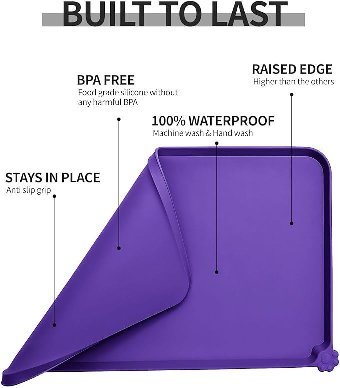 Reopet Waterproof Pet Feeding Mat, Non-Slip Silicone Placemats for Dog Cat Food and Water Bowl, High Raised Edges to Prevent Spills and Protect Floors