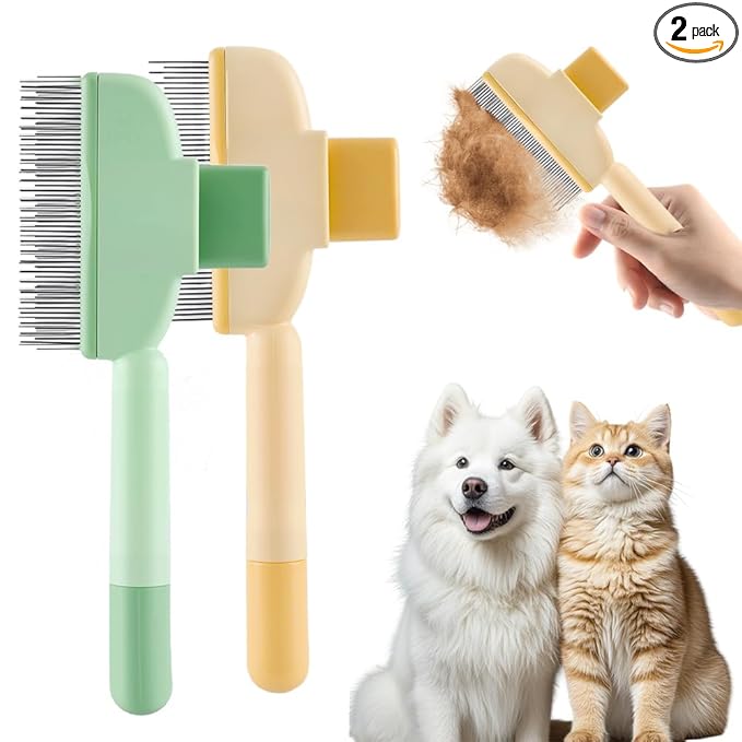 Cat Self Cleaning Pet Hair Removal Comb, 2026 New Cat Grooming Brush, Pet Comb with Long Short Stainless Steel Metal Teeth, Pet Grooming Supplies for Cat, Dog (2, Multicolor)