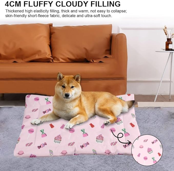 Christmas Sweets and Candy Pink Dog Crate Bed Non Slip Bottom Warm Dog Bed Mat Warm Mat for Supply Multi Scenario Multi Model Cat Gift Printed Outdoor 36× 24 Inch