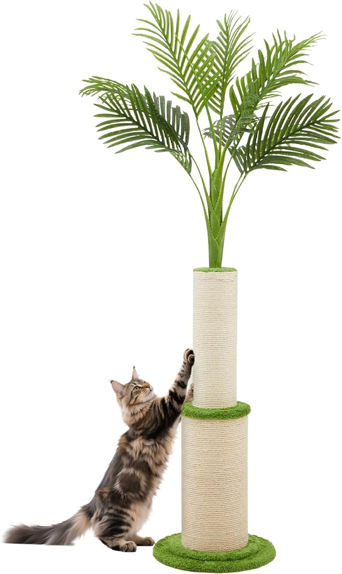 70.9inch Tall Cat Scratching Post,Artificial Areca Palm Tree Cat Scratcher with Sisal Rope,Extra-Large Scratching Post for Indoor Large Adult Cats,Faux Tree for Home Decoration (Areca palm-70.9inch)