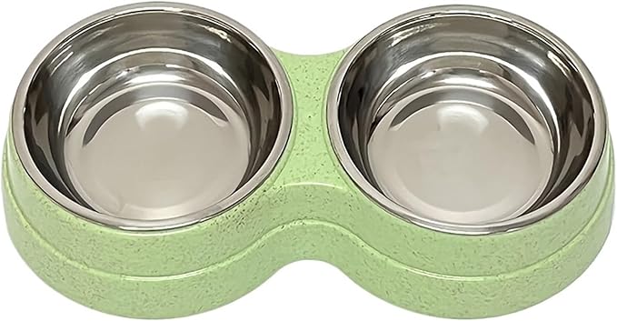 1 PCS Dual Bowl Stainless Steel Double Pet Bowls for Dogs and Cats Perfect for Food and Water(Green)