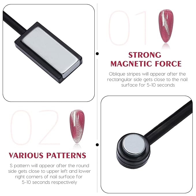 WOKOTO 53Pcs Cat Eye Nail Magnet With 3 Pcs Y-Shape Heart Magnet Stencil For Nail Art Tools Set, Cat Eye Magnet For Nails Wand Magnetic Nail Polish Magnet For Cat Eye Gel Polish Magnets Sticks Pens