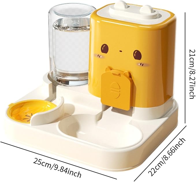 2 in 1 Automatic Pet Feeder with Water Dispenser, 1800ml Large Capacity Food Bowl for Cats and Small Dogs, Detachable Design for Easy Cleaning- Yellow
