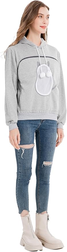 ALYC Pet Carrier Hoodie Cat Dog Pouch Holder Sweatshirt Large Pocket Pullover Shirt with Cat Ear for Women
