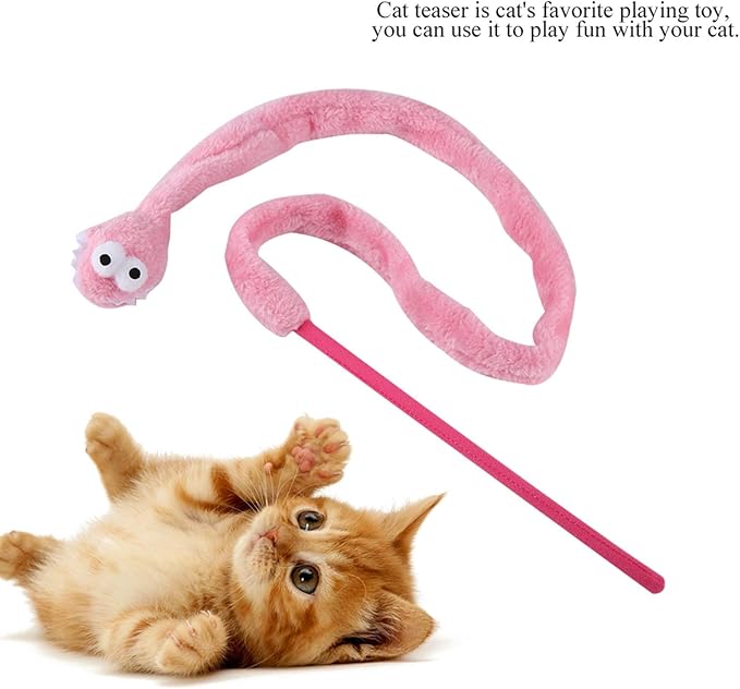 Cat Toy Snake, Serpentine Mint Cat Teasing Stick Enhance Bond with Cats, Pet Stress Relief and Interactive Toys (Pink)