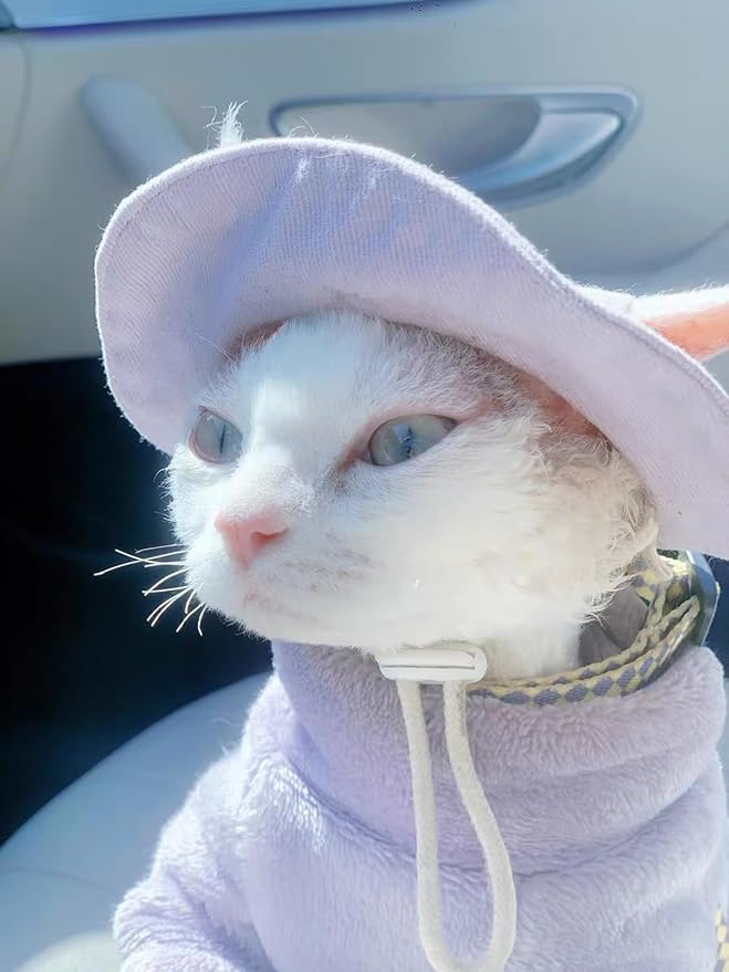 Sphynx Cat Clothes Winter Turtleneck Soft Coral Fleece Cat Clothes Thicken Warm Pajamas Coat for Hairless Cats and Small Cat Apparel with Sleeves (Taro Purple, M（3.8-6lbs）)