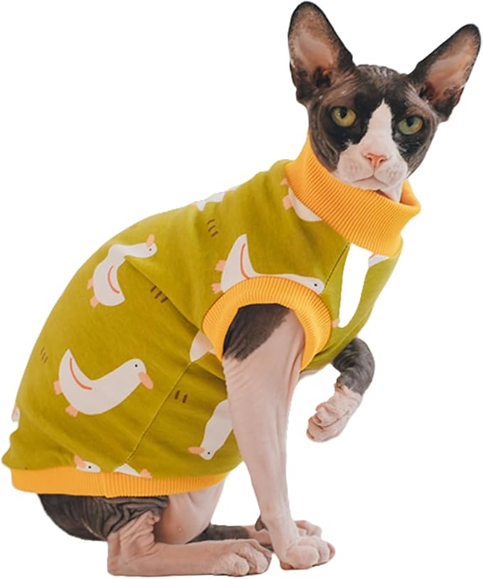 Sphynx Hairless Cat Summer Cotton T-Shirts Cat Vest Pet Clothes, Round Collar Vest Kitten Shirts Sleeveless, Cats & Small Dogs Apparel (Goose, XL (9-13 lbs))