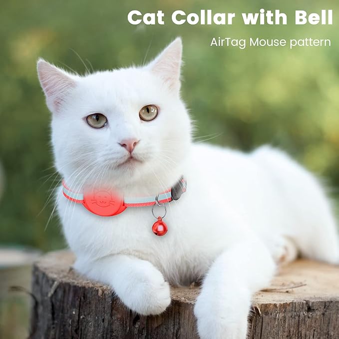 Upgrade Airtag Cat Collar, Reflective Kitten Cat Collar with Bell and Airtag Holder Compatible with Apple Airtags