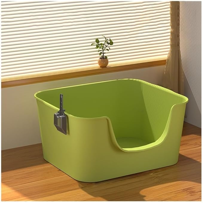 Pet Supplies, Large Anti,Splash Litter Box with High Sides, Easy Clean Cat Pan Includes Scoop(Green)