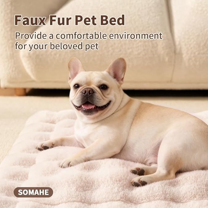 SOMAHE Cat & Dog Bed Mat, Soft Plush Faux Fur Kneading Pet Bed for 2 Cats or Small Dogs, Machine Washable Cat Sleeping Pad, Non-Slip Fluffy Pet Rug for Indoor Cats Kittens & Small Dogs, 27x20 In White