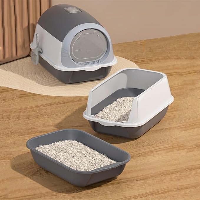 Pet Supplies, Hooded Cat Litter Box with Scoop, Large Enclosed Kitty Pan(Blue)