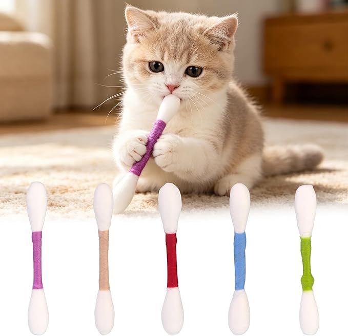 6 Pk Giant Q Tip Cats Toy for Boredom Durable Dental Teething Ropes, Big Interactive Felt Kitty Kicker Play, Play Anxiety Digestive Aid Lover Gift